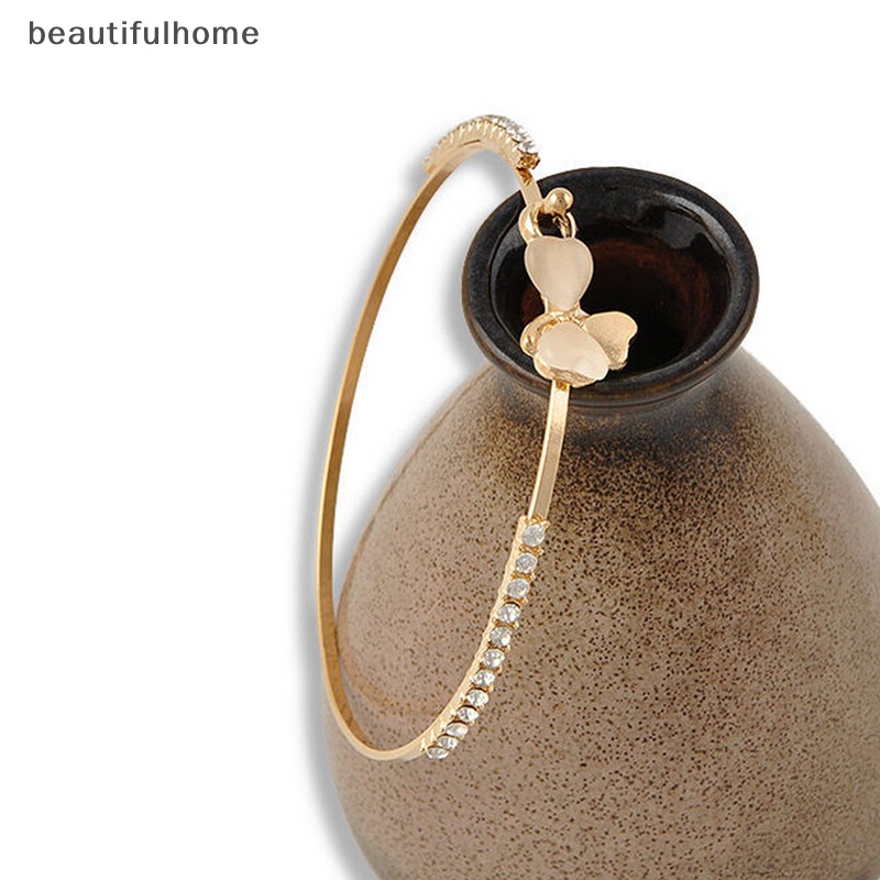 {beautifulhome} Fashion Wanita Perhiasan Bunga Kristal Berlapis Emas Pesona Manset Bangle Gelang Hadiah.