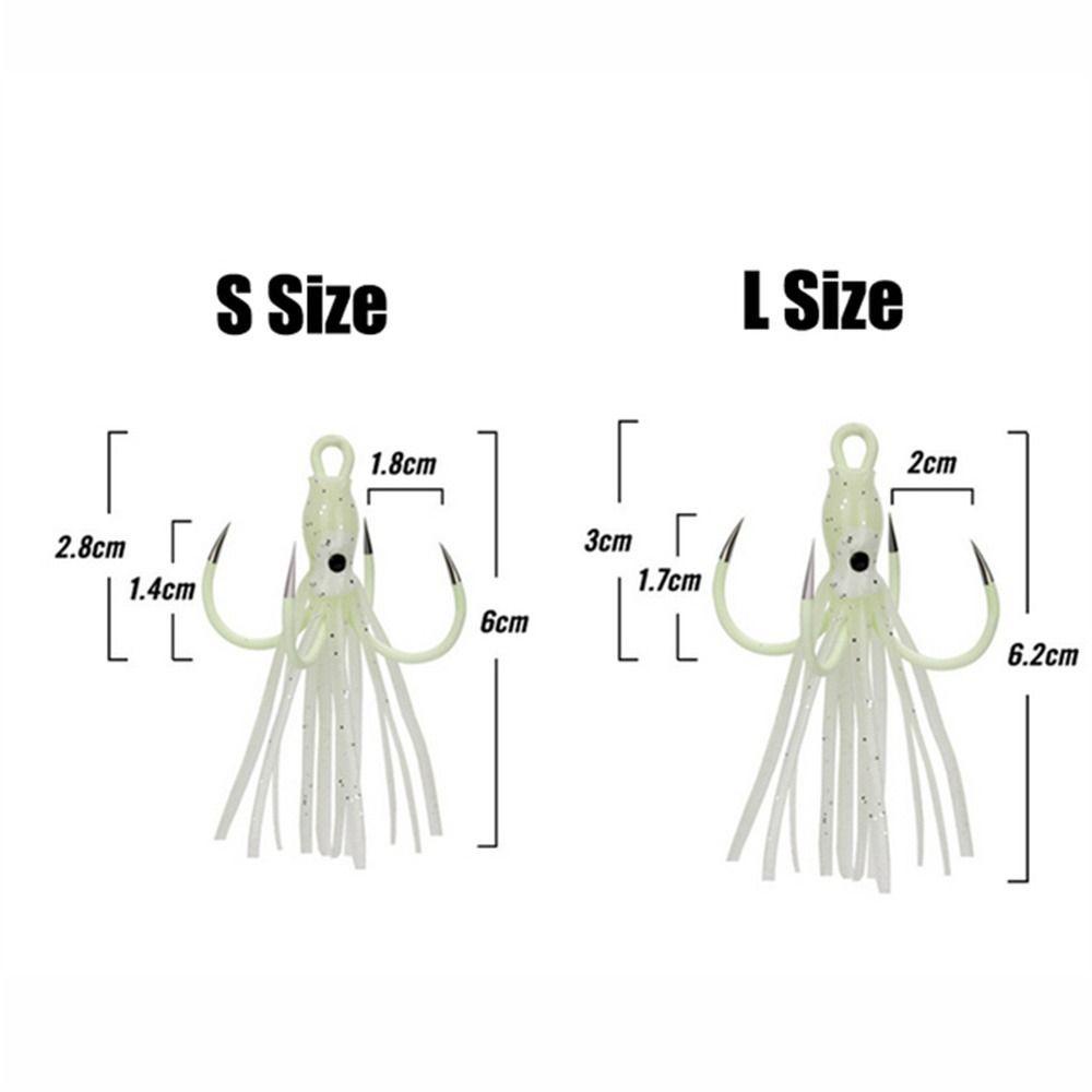 Lanfy Gurita Lures Sotong Memancing Aksesoris Cumi Pancing Kait Troli Umpan Glow in Dark 4kait Jigs Fishing Lures Untuk Memancing Umpan