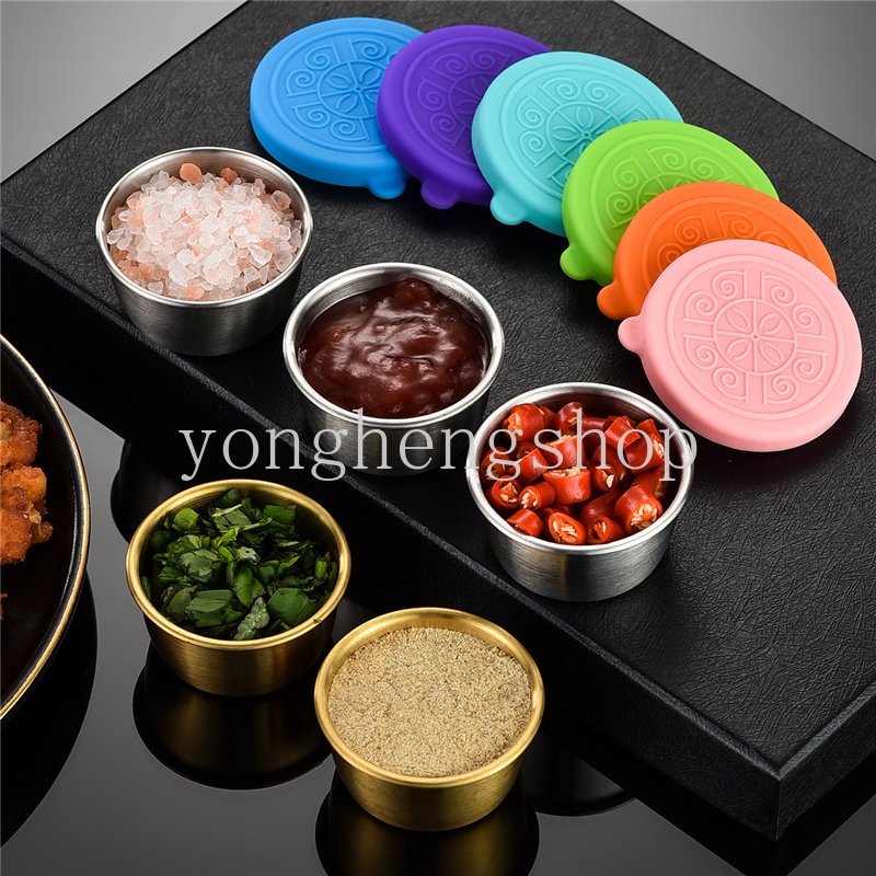 Cangkir Saus Stainless Steel Mini Dengan Tutup Dapat Digunakan Kembali Saus Saos Salad Saus Kecap Seasoning Bowl Dipping Cups Condiment Container Food Storage Appetizer Plates