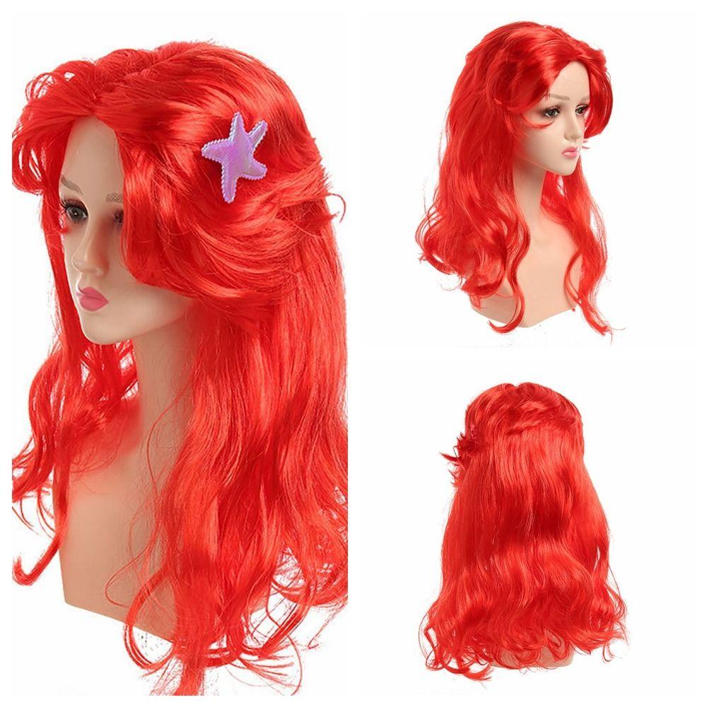 Lily Wig Putri duyung kecil Cosplay Bintang Laut Halloween Rambut Merah Untuk Aksesoris Anak