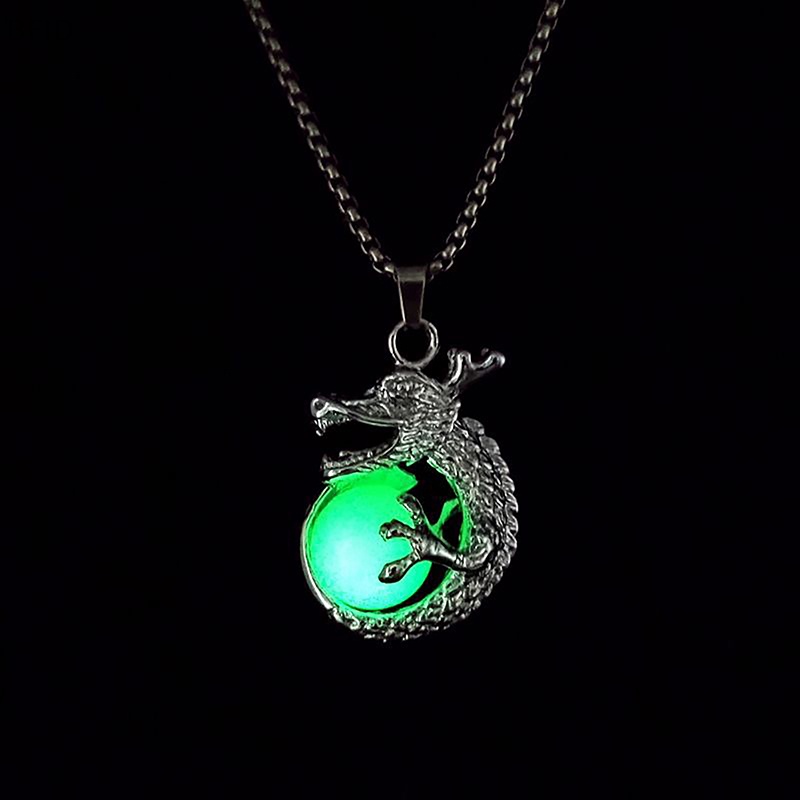 [BFID] Luminous Kalung Untuk Wanita Pria Punk Glow In The Dark Liontin Gothic Naga Liontin Leher Rantai Perhiasan Hadiah Untuk Pesta Halloween [ID]