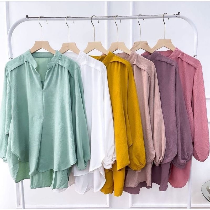 Livia Blouse Wanita Polos Blus Kemeja Outer Lady Crush Premium Baby Crush Korean Style belah depan panjang belakang terbaru kekinian hits ootd olivia muslim