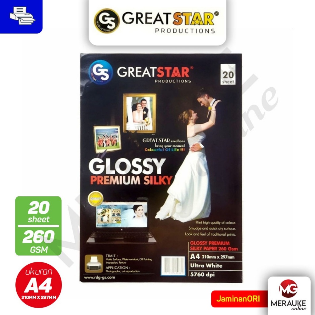 

Kertas Foto Great Star Glossy Premium Silky A4 260gsm 20 Lembar