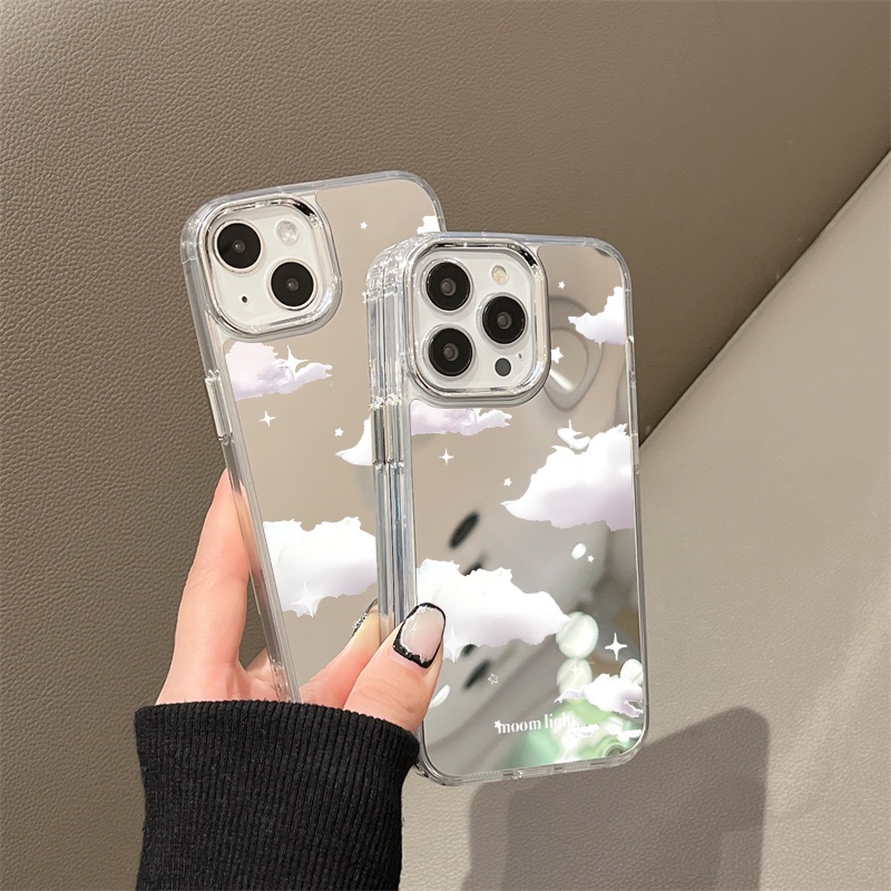IPHONE Dreamy Star Cloud Mirror Phone Case Kompatibel Untuk Iphone11 12 13 14 12Pro 13Pro 14Pro Pro Max XR X XS Max Electroplating Tombol Perlindungan Mirror Cover