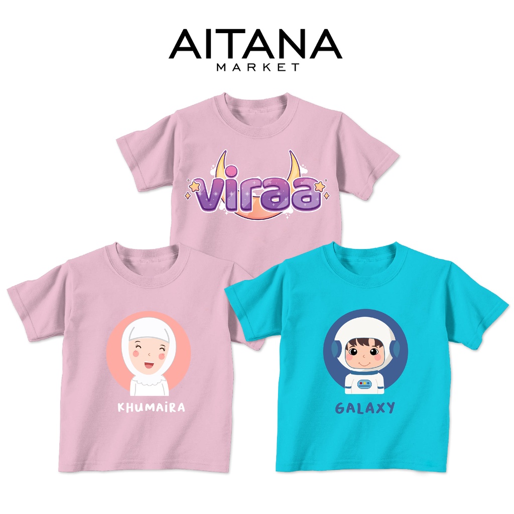 Baju Kaos Custom Nama Size Bayi Sampai Dewasa Seri Astronot Viraa Bahan Katun Combed 30s