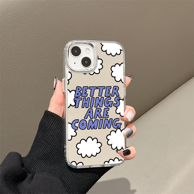 IPHONE Cloud Better Things Are Coming Mirror Phone Case Kompatibel Untuk Iphone11 12 13 14 12Pro 13Pro 14Pro Pro Max XR X XS Max Electroplating Tombol Perlindungan Mirror Cover