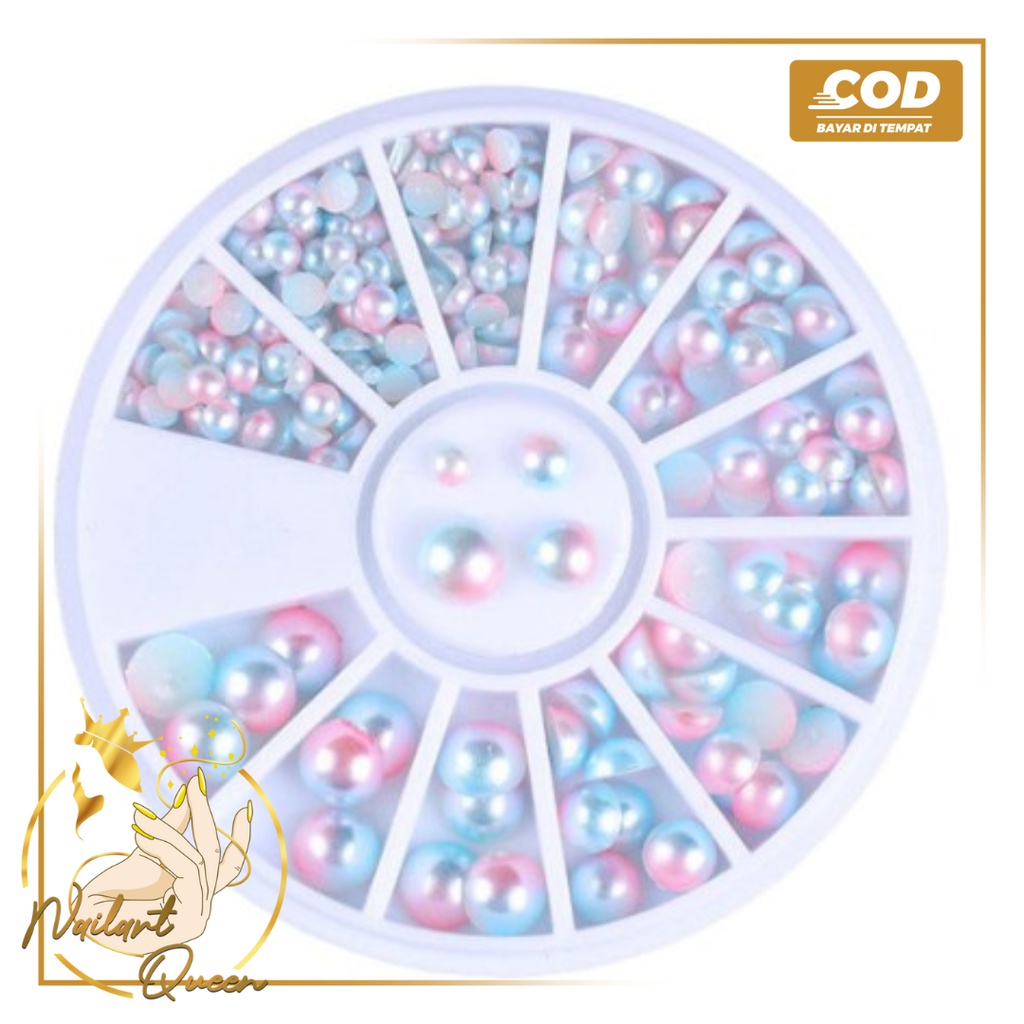 Roda Pearl / Halfpearl Manik-manik Mutiara Imitasi Gradient Flat Bottom Studs Nail Art 3D