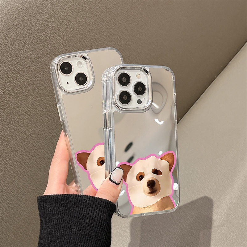 IPHONE Lucu Masker Dog Mirror Phone Case Kompatibel Untuk Iphone11 12 13 14 12Pro 13Pro 14Pro Pro Max XR X XS Max Electroplating Tombol Perlindungan Mirror Cover