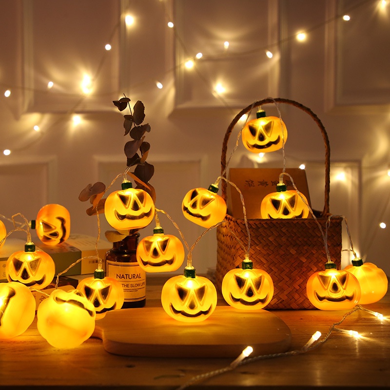 1.5 /3m DIY Halloween Pumpkin Ghost 10 /20LED String Lights 3D Orange Pumpkin Lantern Lights Untuk Perlengkapan Dekorasi Pesta Halloween