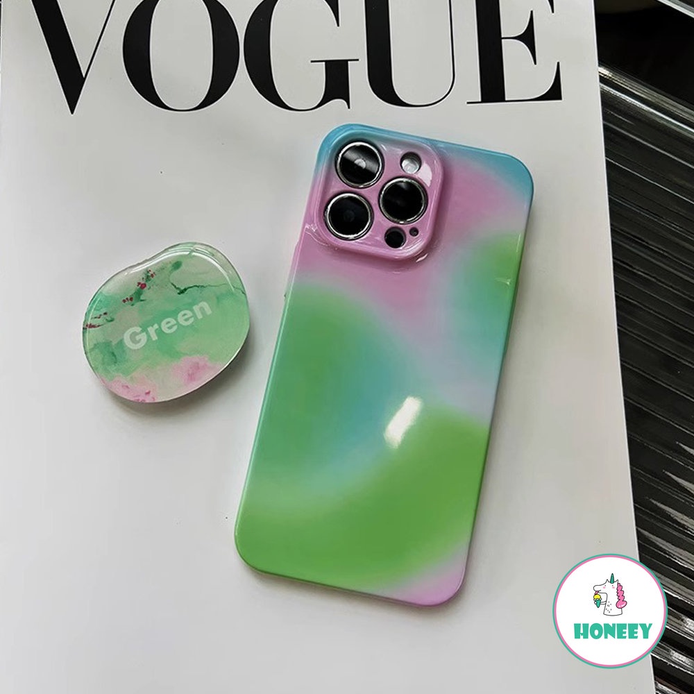 IPHONE Stand Phone Case Motif Batu Pink Hijau Gradasi Warna-Warni Untuk Iphone14 13 12 11 Pro Max X XR XSMAX 78 Plus SE Shockproof Film Hard Shell