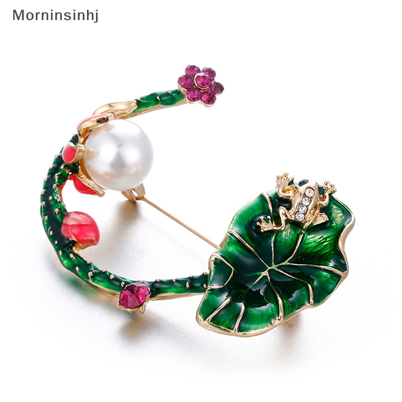 Mornin Enamel Lotus Bunga Daun Hijau Kodok Bros Pin Baju Kerah Pin Perhiasan Hadiah id