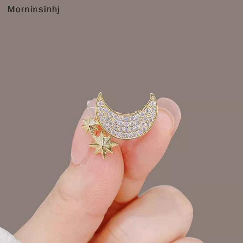 Mornin Bros Bulan Berlian Imitasi Elegan Baru Untuk Wanita Bintang Sabit Lapel Pin Korea Fashion Perhiasan Aksesoris Pakaian id