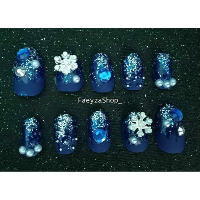 10pcs kuku palsu Navy Glitter handmade by FaeyzaShop_