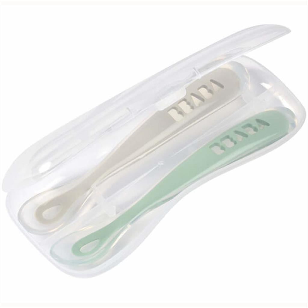 BEABA Set 2 1st Age Silicone Spoon 135521 Sage Green Grey