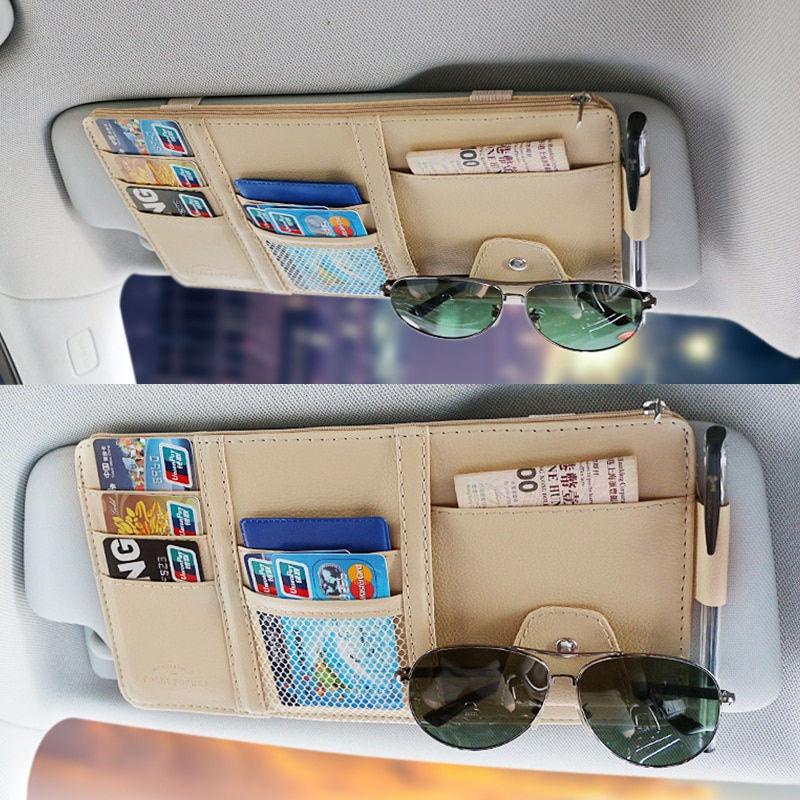 Dompet Mobil Tempat Kacamata Kartu Etoll Sun Visor Car Organizer Pu Leather