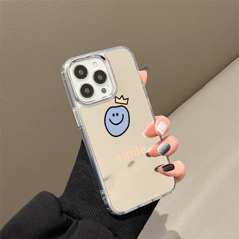 IPHONE Smile Emoji Mirror Phone Case Kompatibel Untuk Iphone11 12 13 14 12Pro 13Pro 14Pro Pro Max XR X XS Max Electroplating Tombol Perlindungan Mirror Cover