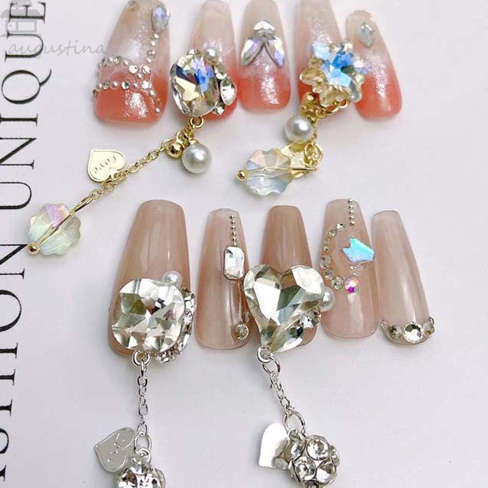 AUGUSTINA Agustina Liontin Hiasan Kuku Pesona Kuku Mewah Mutiara Bor Aurora Dekorasi Kuku Manikur Aksesoris Diprofilkan Bor 3D Nail Art Drills