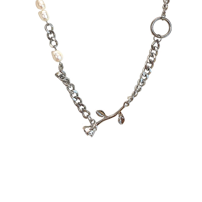 Rose Berbentuk Kalung Jahitan Mutiara Air Tawar Perempuan Temperamen Musim Panas All-Match High-End Cahaya Mewah Niche Clavic