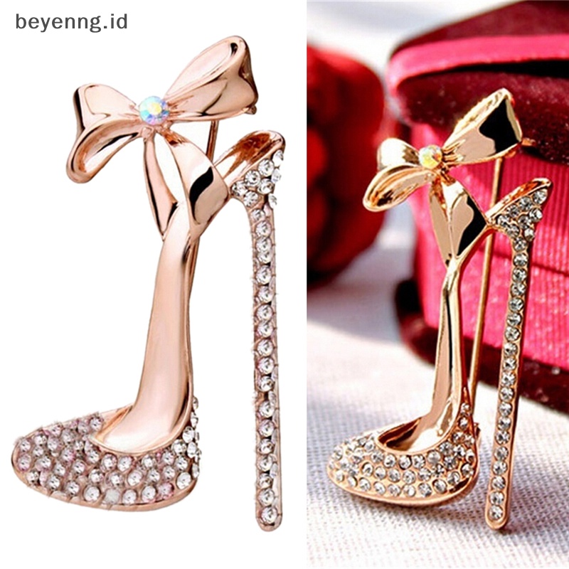Beyen Pin Bros Sepatu Hak Tinggi Berlapis Emas Mempesona Kristal Berlian Imitasi Perhiasan Hot ID