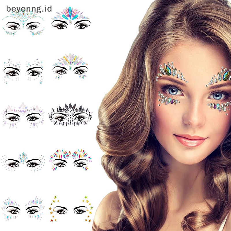 Beyen 3D Perekat Tubuh Glitter Stiker Kristal Tato Pesta Wajah Mata Permata Perhiasan ID