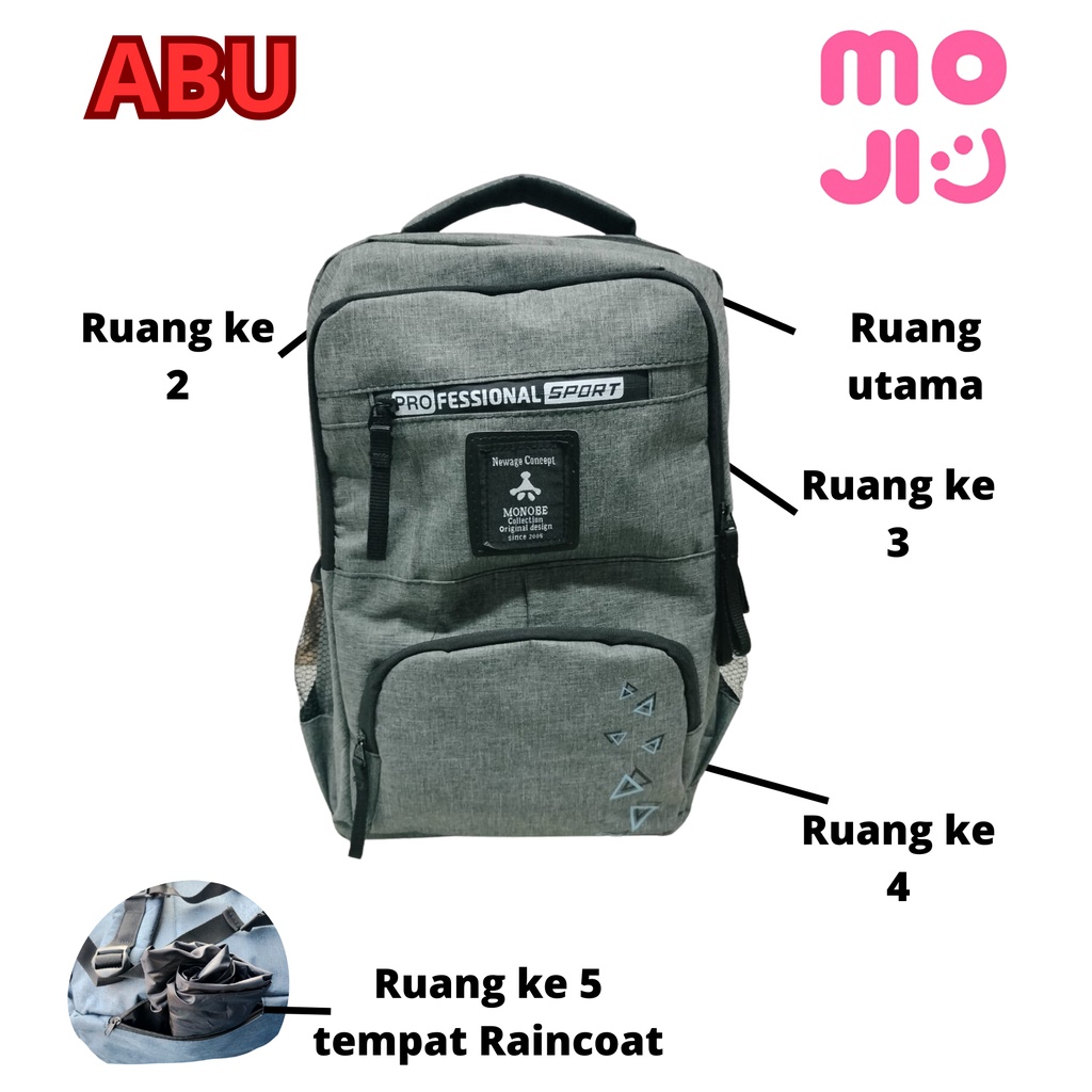 Tas Ransel Monobe Unisex - FREE RAINCOAT - Abu