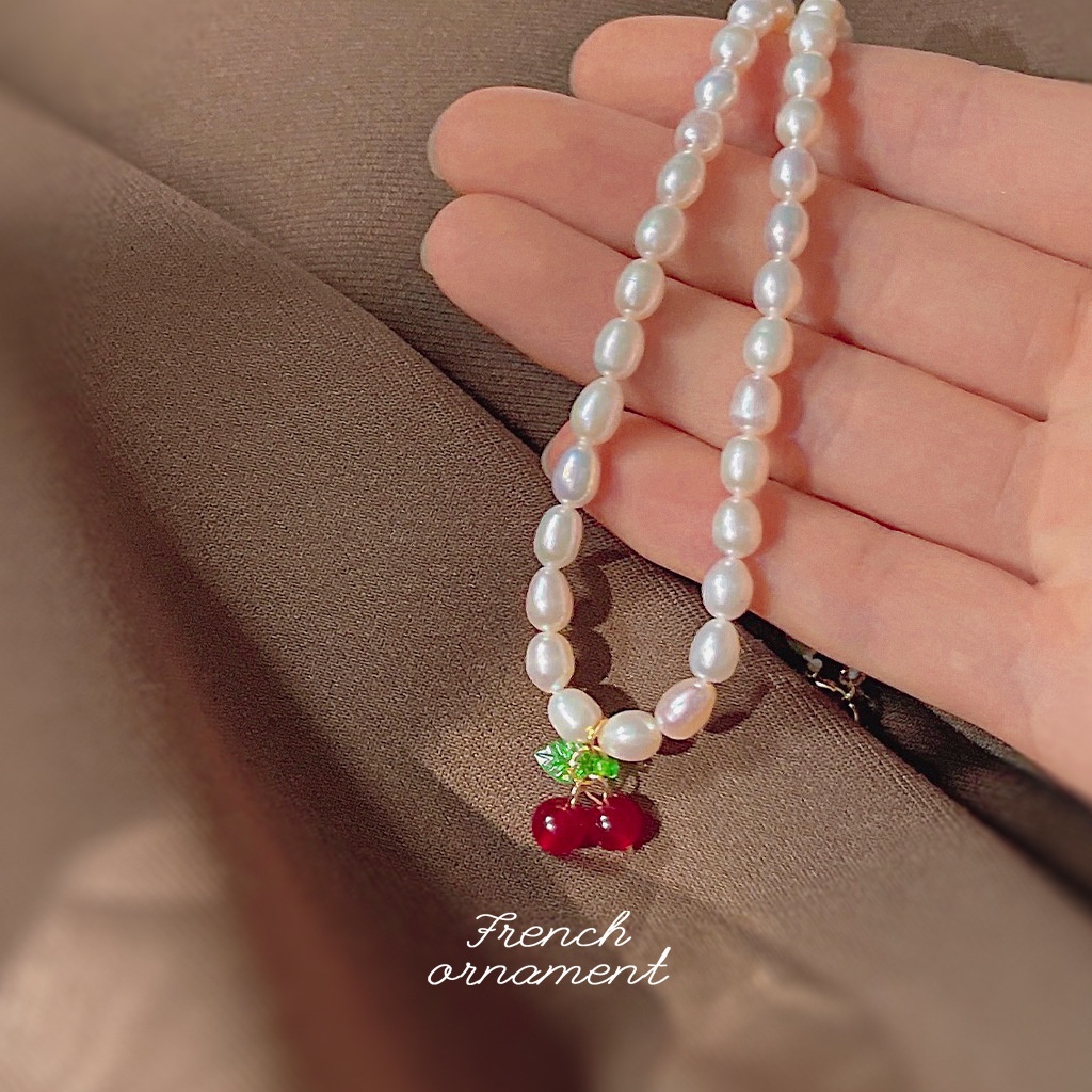 {Cherry Garden} Gaya Pengadilan Prancis Kalung Mutiara Air Tawar Cherry Mewah Ringan Lembut Elegan