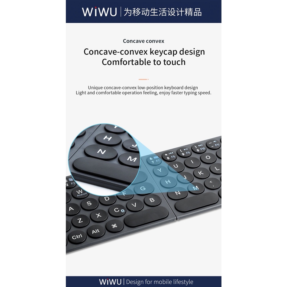 WIWU Portable Wireless Mini Keyboard Foldable for iPad Tablets Windows iOS