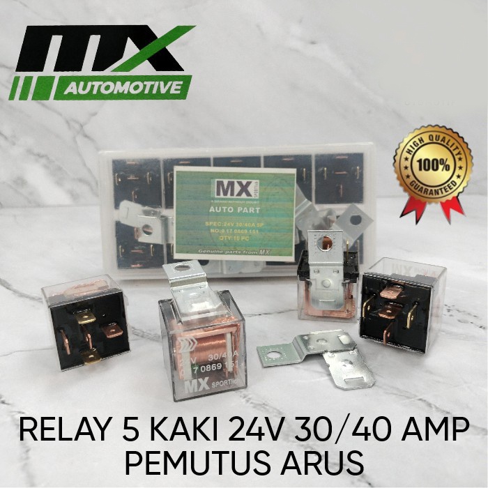 RELAY KAKI 5 - 5 PIN 24V 30/40A PEMUTUS ARUS 87A MX ORIGINAL