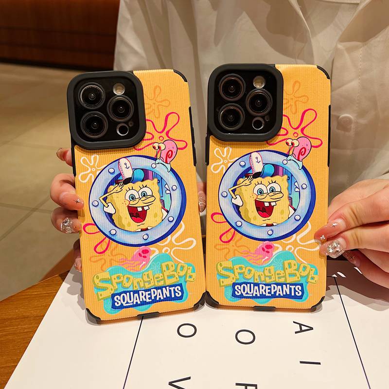 Samsung Leather Softcase Galaxy A21S A12 A32 A01 A03S A11 A12 A20S A50S A30S A51 A71 A52S A53 A73 S20 S10 FE Plus S21 S22 Ultra Cute SpongeBob Cartoon