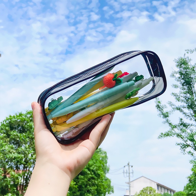 Tepak Pensil Transparan Estetik Aesthetic Lucu / Kotak PVC Plastik Pencil Case Minimalist Black White Minimalis