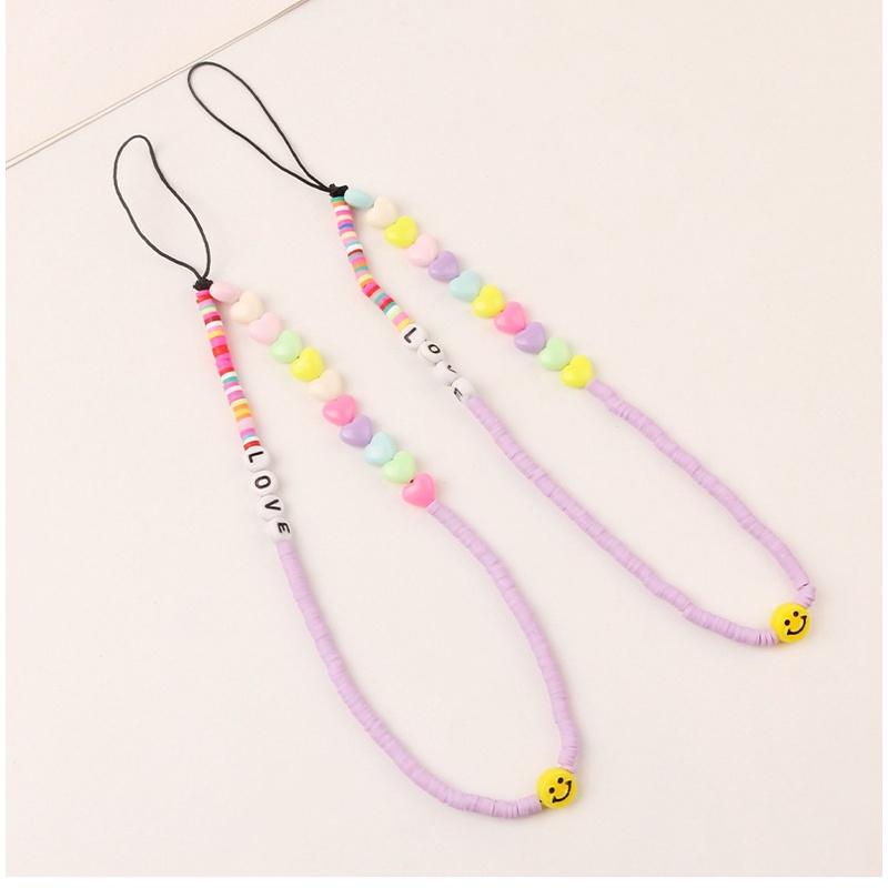 Light Purple Silicone Slice Flat Beads Dengan Warna Macaron Love Hearts Universal Phone Strap Untuk Untuk iPhone Untuk Samsung Untuk OPPO Untuk VIVO Untuk Huawei Untuk Redmi Untuk Xiaomi Case DIY