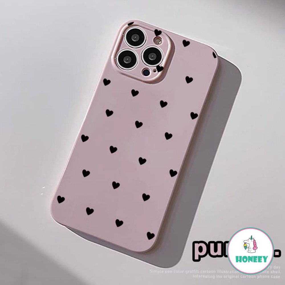 Ins Hitam Hati Ponsel Case Kompatibel Untuk iPhone 14 Pro Max12 13 Pro 11 Pro Max Ungu Glossy Silikon Lembut Shockproof Back Cover