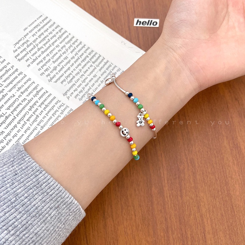 Gelang Manik-Manik Beruang Kecil Berbentuk Cinta Warna-Warni2023 Rasa Desain Baru Wajah Tersenyum Awan Kerajinan Tangan