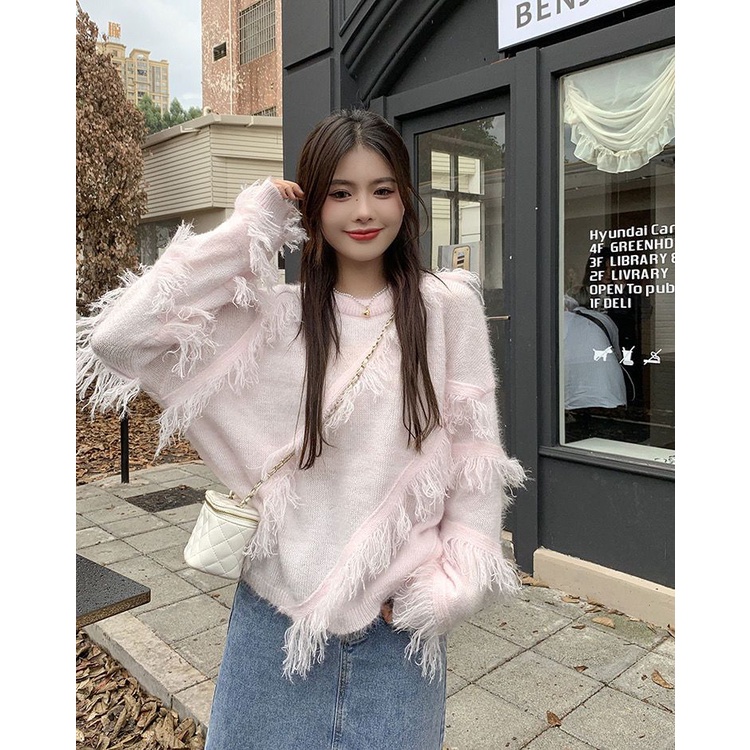 Sweater Wanita Korea Oversize Lengan Panjang Crewneck Casual Top