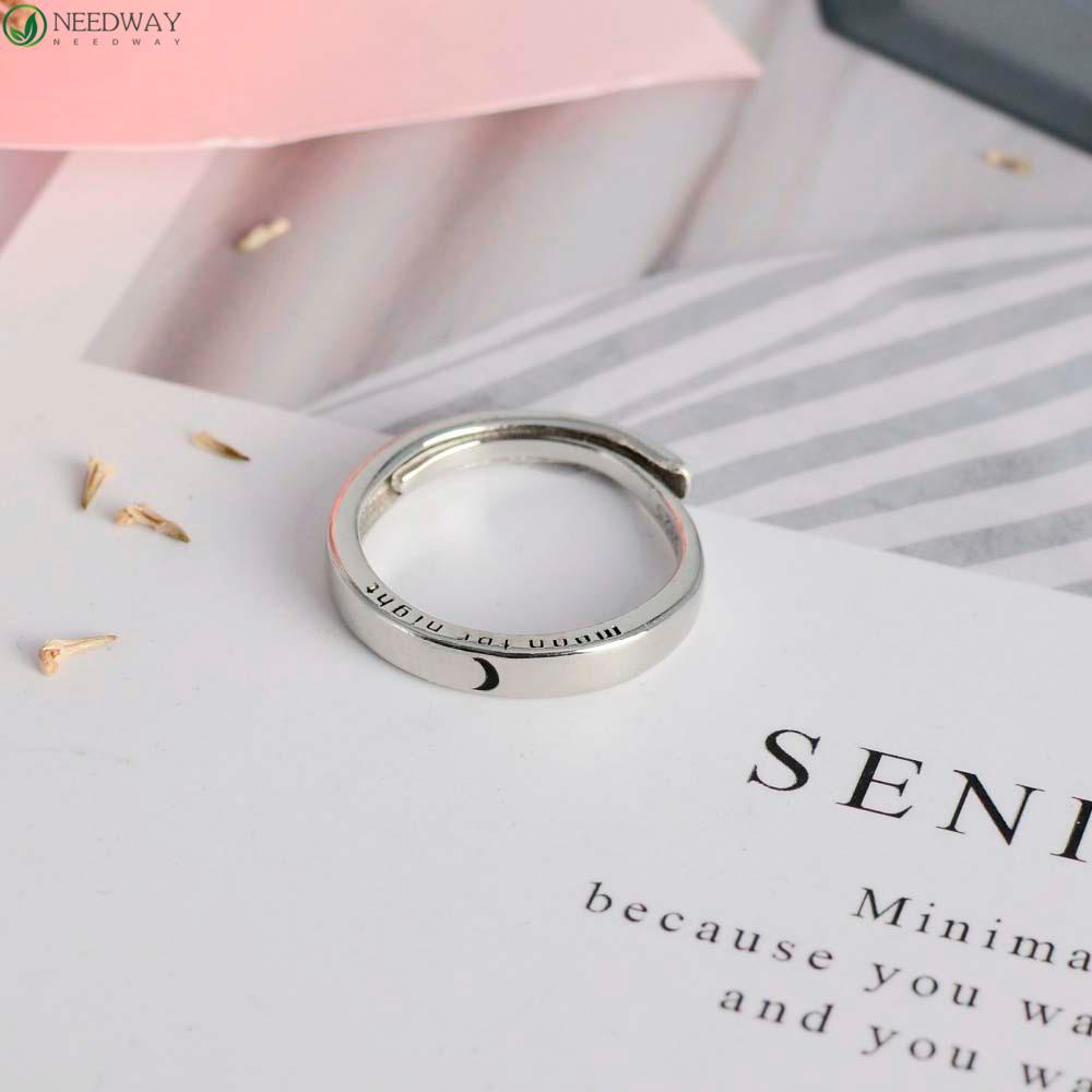 NEEDWAY Cincin Pasangan Minimalis Korea Bulan Ukuran Dapat Disesuaikan Untuk Perhiasan Fashion Wanita