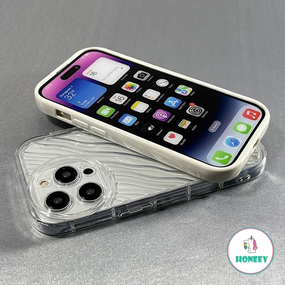 Casing Ponsel 3D Simple Beige Water Ripple Kompatibel Untuk Iphone14 13 12 11 Pro Max X XR XSMAX Case iPhone 11 7 8 SE 14plus Shockproof Back Cover