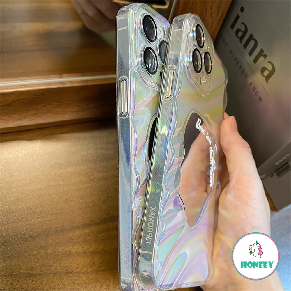 Casing Ponsel Cermin Bertekstur Lipit Glitter Musim Panas Kompatibel Untuk iPhone 14 Pro 13 12 Pro Max11 Cover Pelindung Laser Lembut