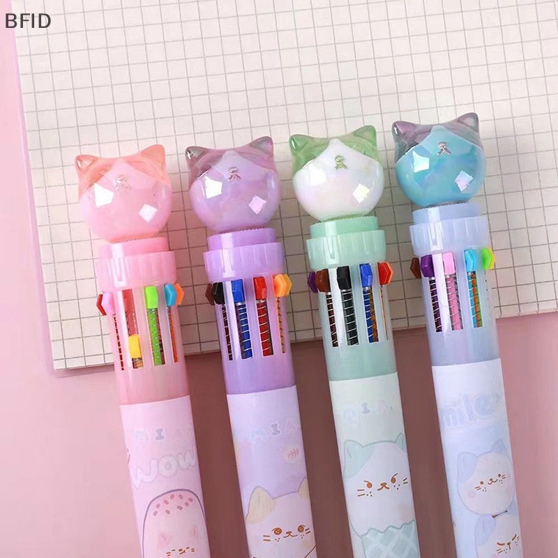 [BFID] 10warna Kawaii Cat Bolpoin Kreatif Kartun Ditarik Multicolor Bolpoin Mark Pen Sekolah Kantor Supply Hadiah Alat Tulis [ID]