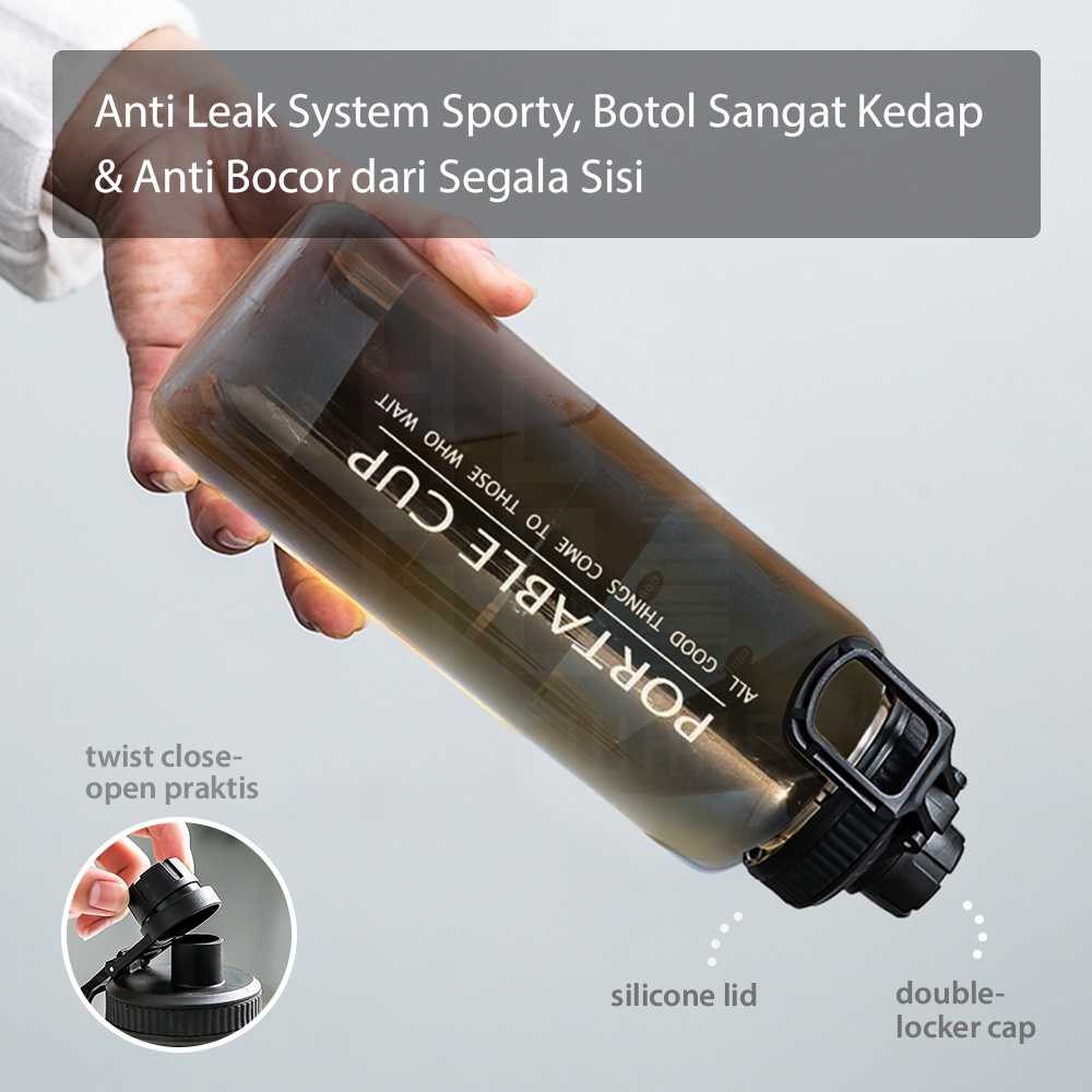 HUGO Botol Minum 1 Liter Botol Air Anak 1000 ml Botol Olahraga Kantor Sekolah Portable Serbaguna