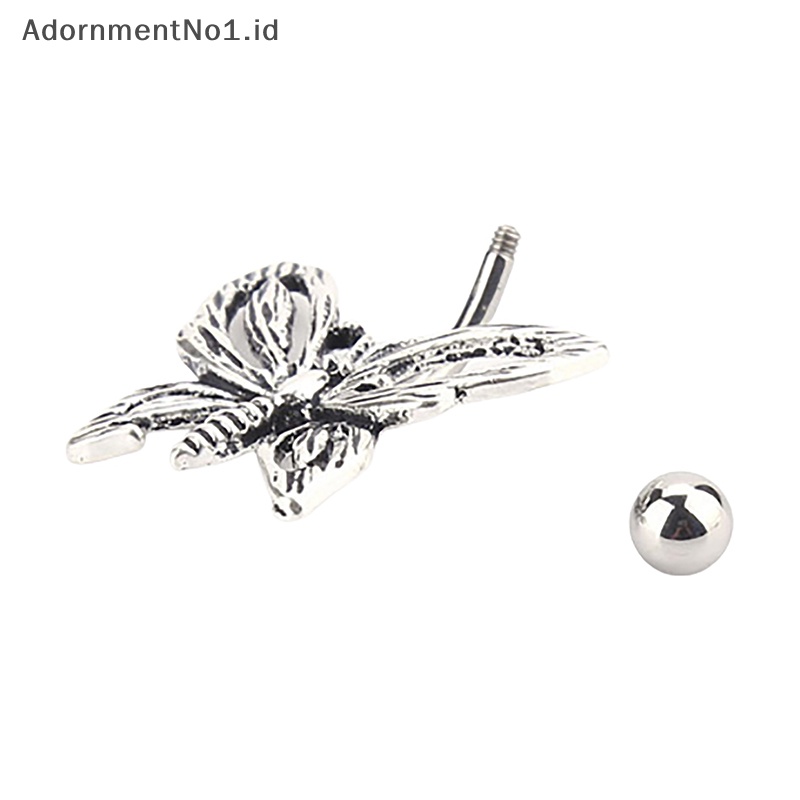 [AdornmentNo1] Warna perak Butterfly Belly Navel Ring Stud cincin kancing perut paduan kristal Bar untuk wanita seksi pusar perhiasan tubuh