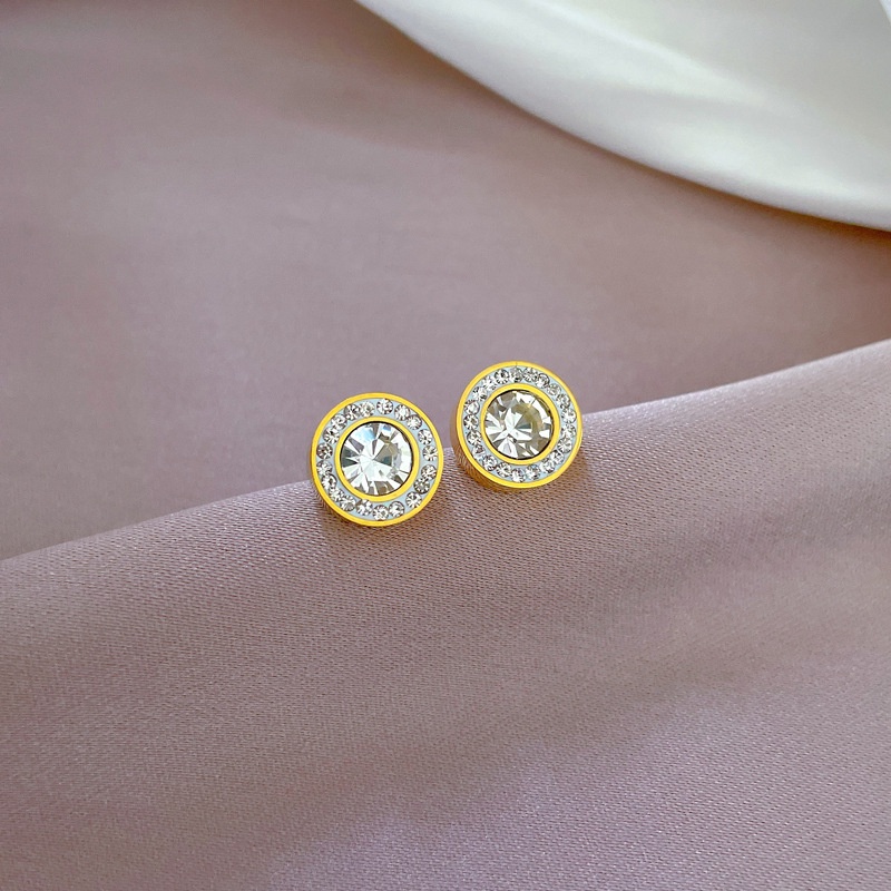 Anting stud bulat zircon titanium stainless steel 316L import harga grosir bisa cod