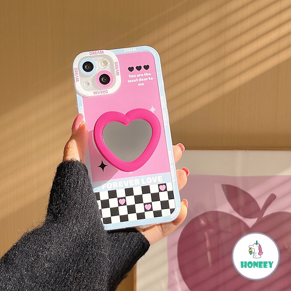 Fashion Love Bracket Mirror Phone Case Compatible for iPhone 14 Pro 13 12 11 Pro Max XR XS 7 8 14 Plus Colourful Stripe Back Cover