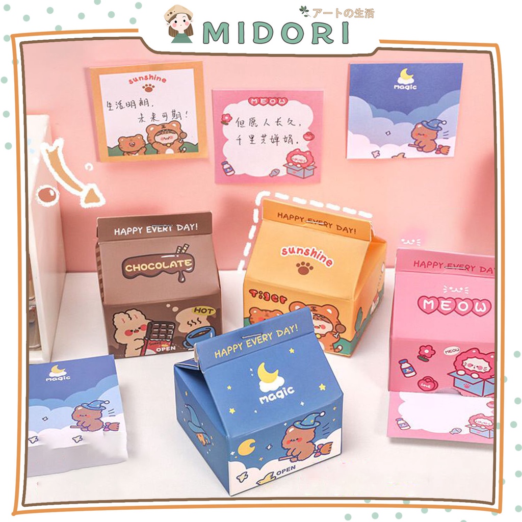 

[MIDORI] 200Lembar KOTAK SUSU HAPPY EVERY DAY Memo Pad kartun Little Paper Notepad - C0039