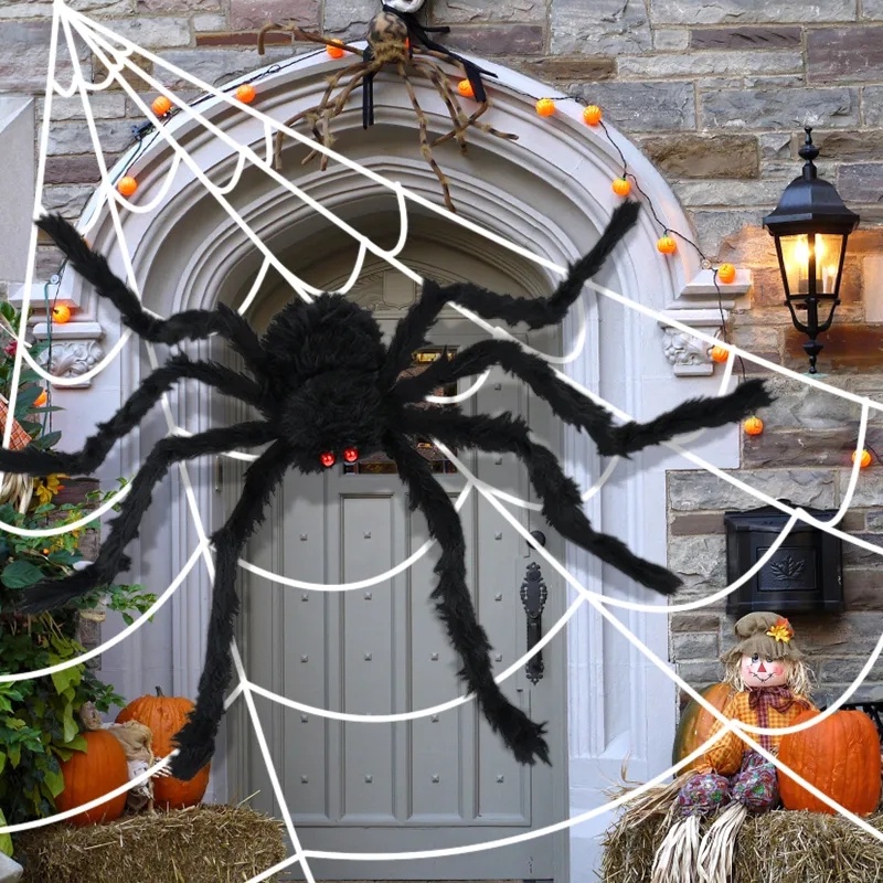 30cm /75cm /125cm Oversized Black Plush Spider/Alat Peraga Dekorasi Jaring Laba-Laba Raksasa Luar Ruangan/ Halloween Colorful Spider Horror Party Decoration/ Mainan Prank Anak Kreatif/