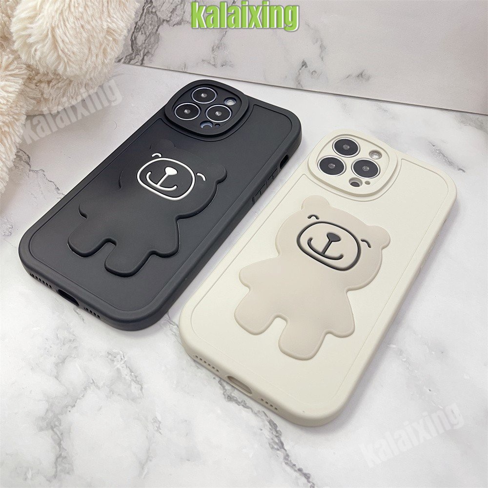 Soft Case Silikon untuk iPhone 11Pro 13 Pro Max 12 11 Pro Max 7/8 X XS Max XR 7Plus 8Plus Casing 3D Bear Back Cover Beludru Di Dalam