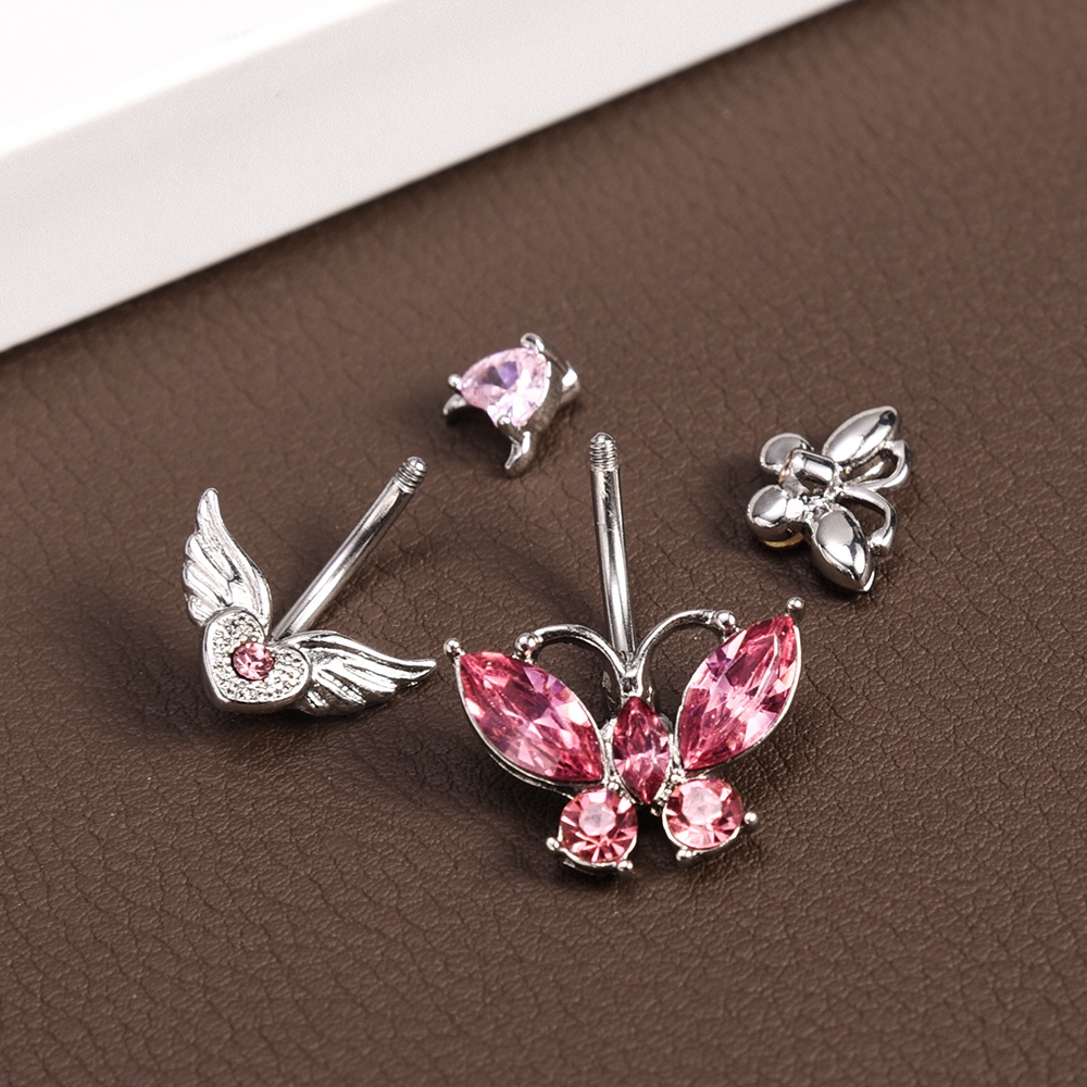 [Hot Sale] Angel Wings Belly Button Rings Fashion Y2K Cinta Cincin Perut Wanita Gadis Stainless Steel Tubuh Perut Bar Tindik Zirkon Perhiasan Kepribadian