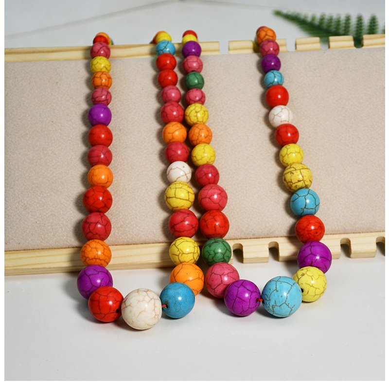 Kalung Bohemian Vintage Bulat Turquoise Necklace Colorful Bead String Necklace Perhiasan Gaya Etnik