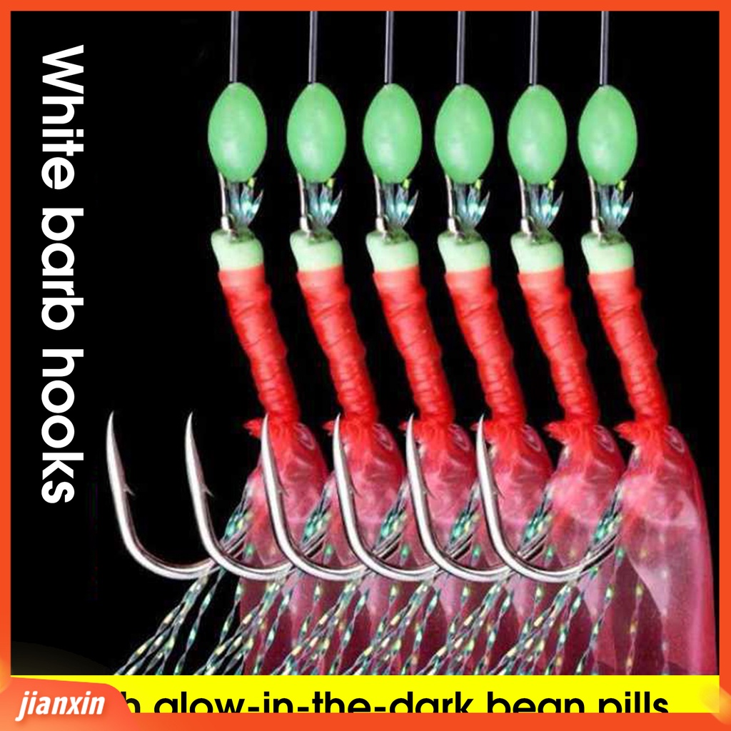 (In Stock) 6 Pcs Kekerasan Tinggi Kail Pancing Bercahaya Tahan Korosi Panjang Umur String Fishhook Angling Aksesoris