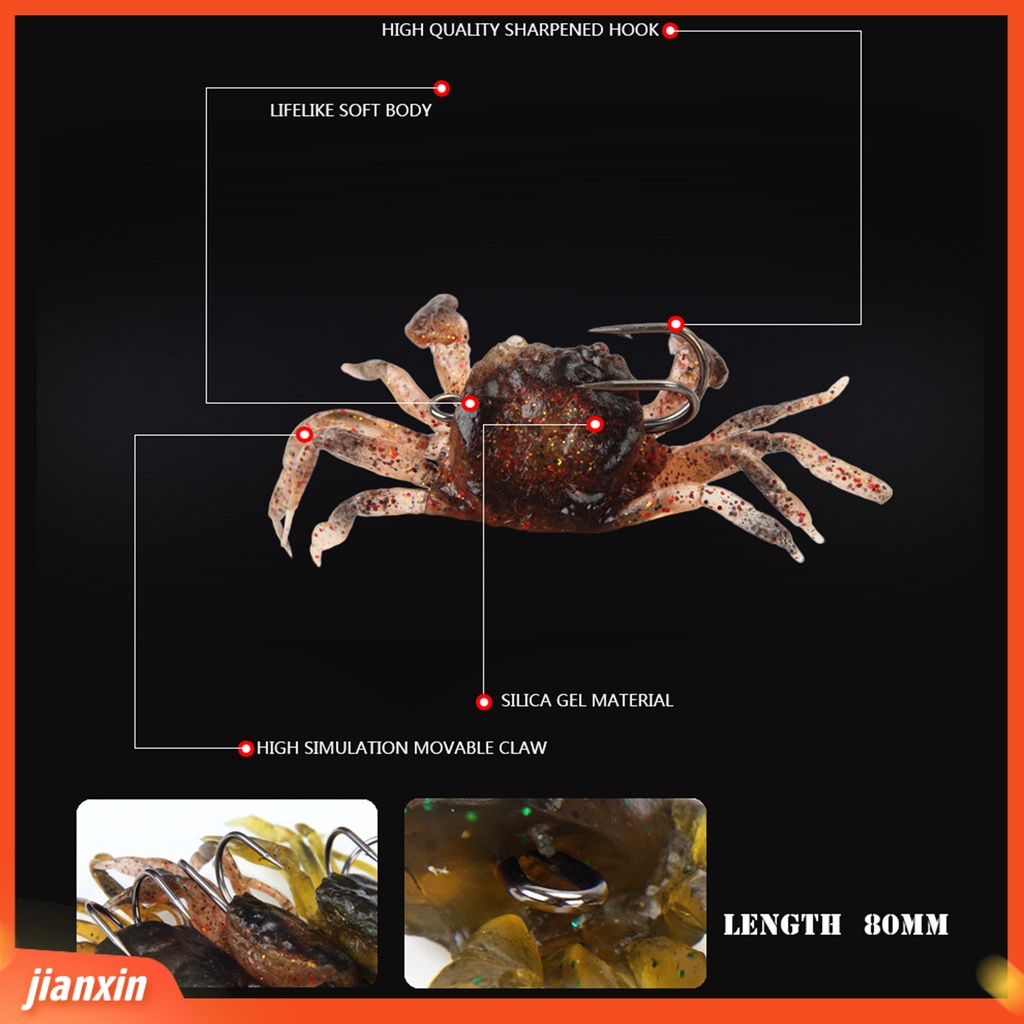 (In Stock) 34.5g Pemikat Kepiting Penampilan 3D Lembut Dengan Kait Buatan Simulasi Kepiting Umpan Tajam Alat Untuk Outdoor