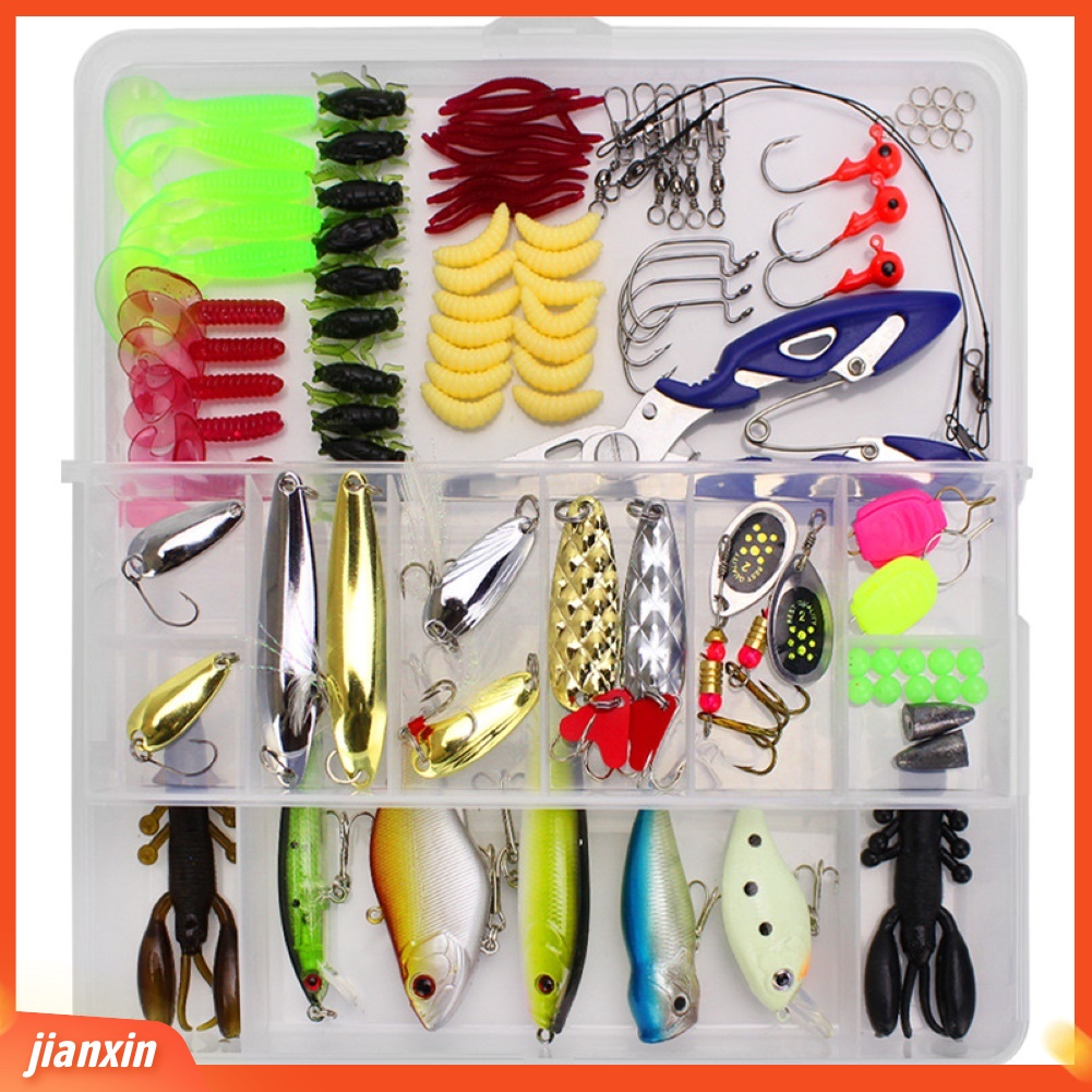 (In Stock) 101 Pcs Memancing Umpan Lembut Kait Buatan Ikan Umpan Aksesoris Kit Dengan Kotak